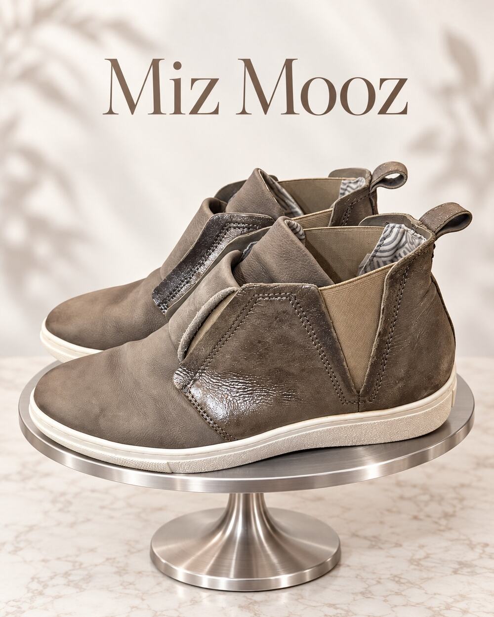 Miz Mooz Laurent Leather High Top Chelsea Sneakers Taupe EU 36 US 5.5-6
